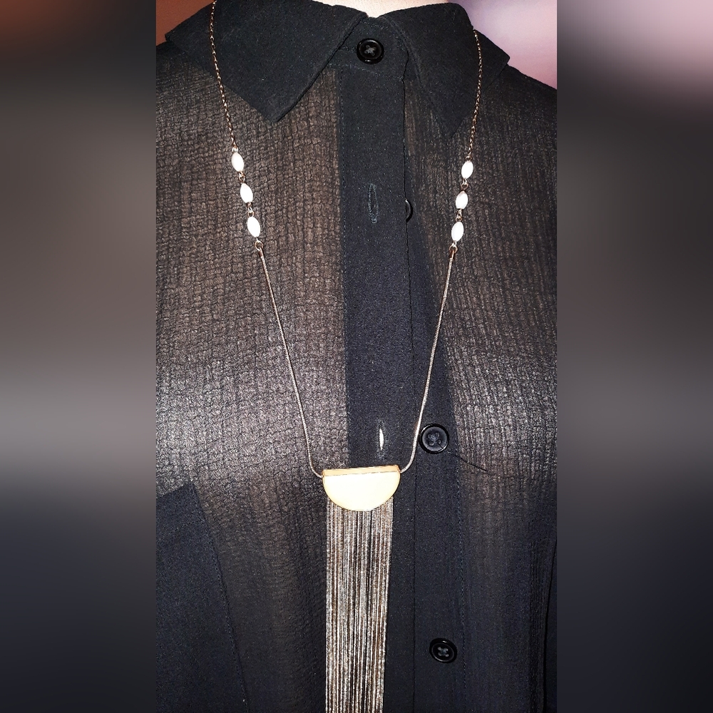 White house black market long mother of pearl look tassel fringe Necklace - Picture 6 of 16